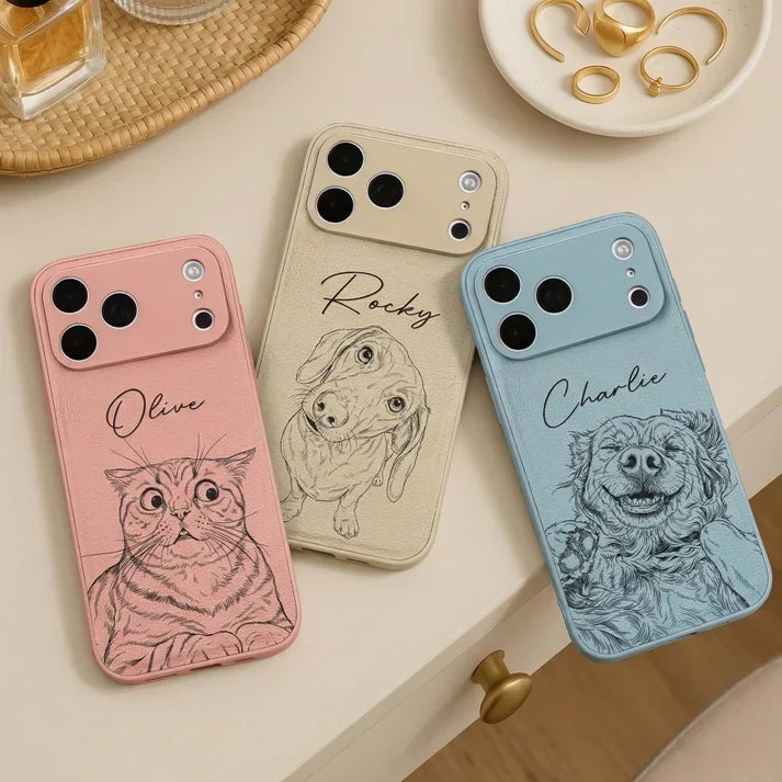 Custom Pet Portrait - Personalized Leather Phone Case